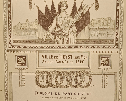 wellicht deelnamecertificaat bloemencorso - de vijf bloemenkransen zinspelen mogelijk op de vijf olympische ringen, voor het eerst aanwezig op de Spelen van Antwerpen in ... 1920 / prijscategorie: €