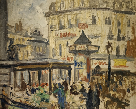 Alexandre Denonne (1879-1953): Place de la Bourse à Bruxelles / dimensions: 80x70 / catégorie de prix: €€€