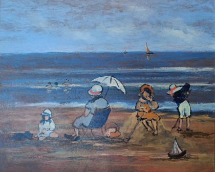 Henry Saint-Clair - scène de plage normande / dimensions: 53x64 / catégorie de prix: €€€